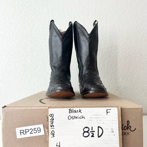 Rod Patrick Mens Cowboy Boots 8.5D Black Full Quill Ostrich Western Round Toe - Picture 11 of 12